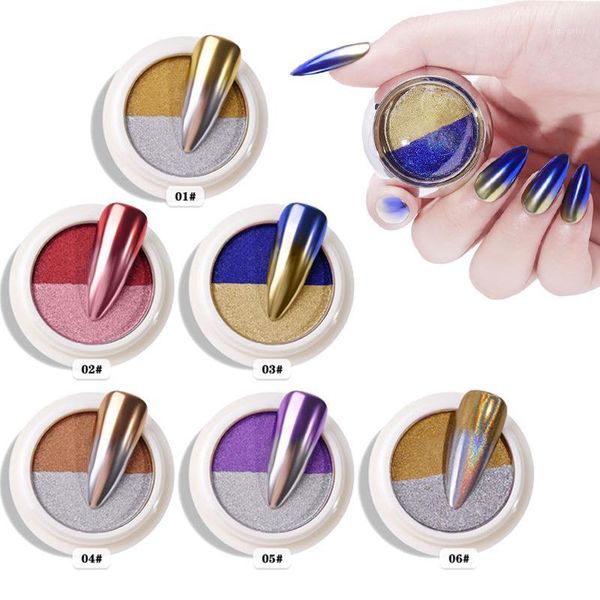 

0.8g laser holographic nail powder colorful mirror effect polishing chrome pigment art decoration glitter dip dust1, Silver;gold