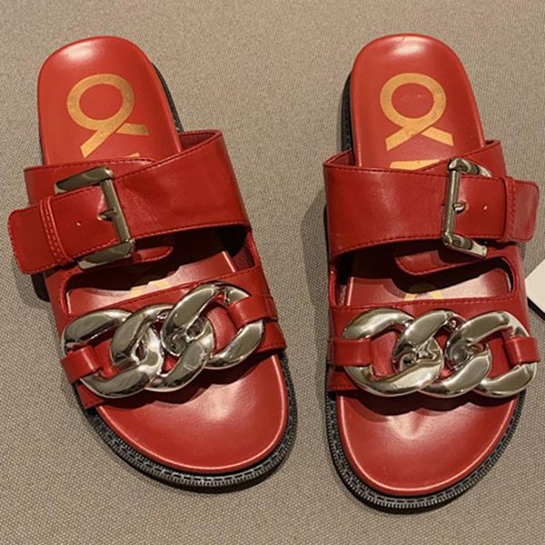 

chain thick bottom non-slip sandals woman 2021 summer wild word sandy beach slippers hasp roman style lady casual shoes, Black