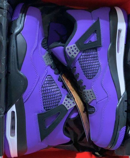 

2019 release authentic 4 travis scott x 4s cactus jack iv limied shoes purple suede sports sneakers with box 308497-510