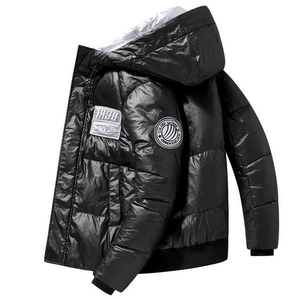 

men's down coat, thick, warm, bright, fashionable, parker hoodie, Black