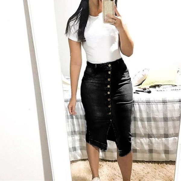 

skirts womail women short denim for mini plus size buttons pockets split bandage jeans high waist m5231 is6z, Black