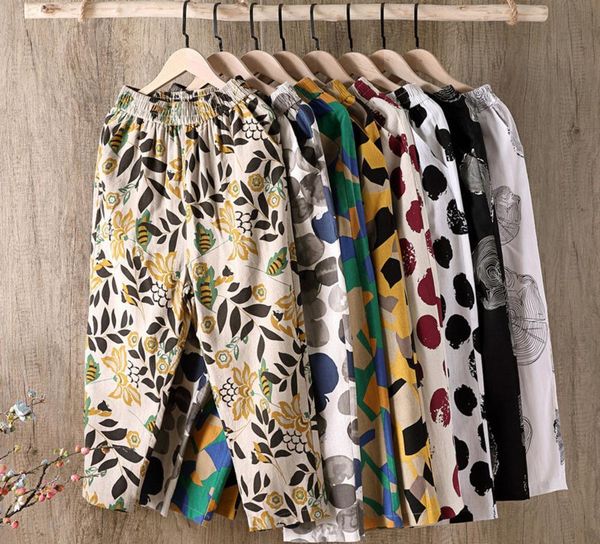 

large size cotton and womens legging linen pants ankle length summer thin straight loose casual bohemian harlan, Black