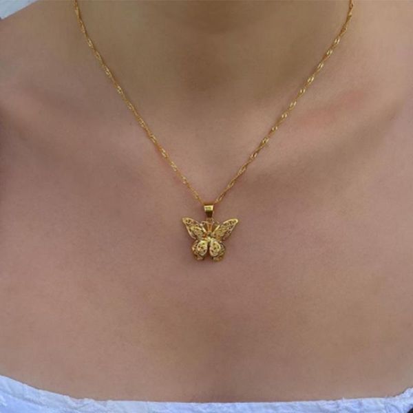 

pendant necklaces gold chain butterfly choker necklace women gothic statement collares bohemian beach jewelry gift collier, Silver