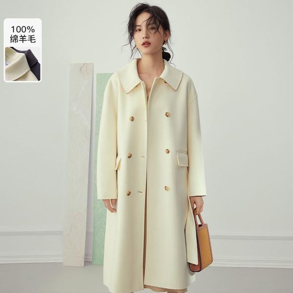 

women's wool & blends vance lane woolen overcoat 2021 double breasted medium length all faced winter, Black