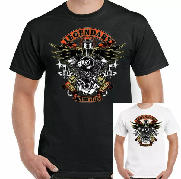 

motorcycle t-shirt legendary mens biker bike indian custom chopper, White;black