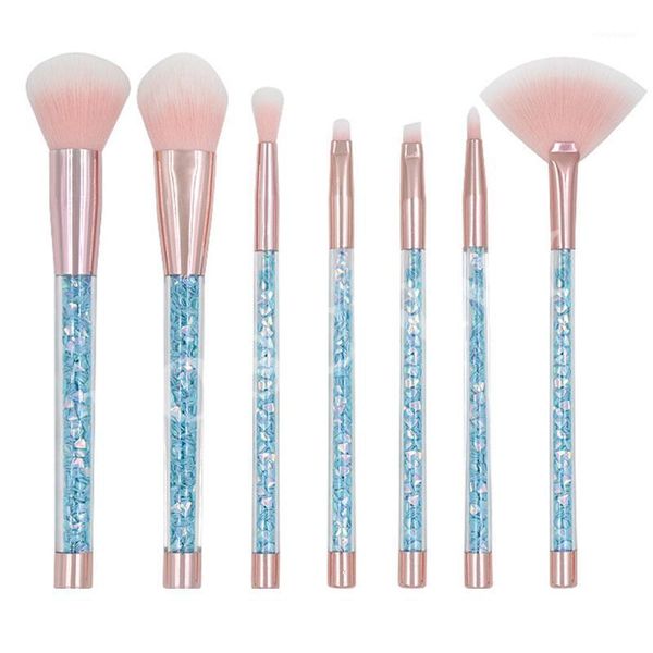 

7pcs diamonds makeup brush set eye shadow pink hair cosmetics blending tool blue1