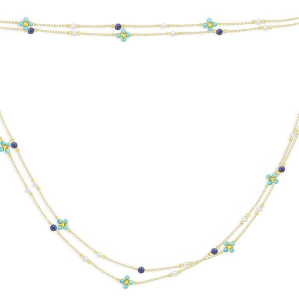 

chains sljely fashion s925 sterling silver roma style versatile pearl and blue stone wrap around necklace women july monaco jewelry