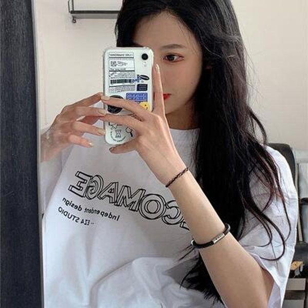 

women's t-shirt chic style woman tshirt korean fashion short sleeve o neck summer casual loose t shirts, White