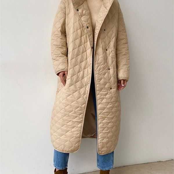 

wotwoy winter argyle cotton-padded parkas women oversized wide-waisted long down jackets female thicken coat windbreakers puffer 211216, Black