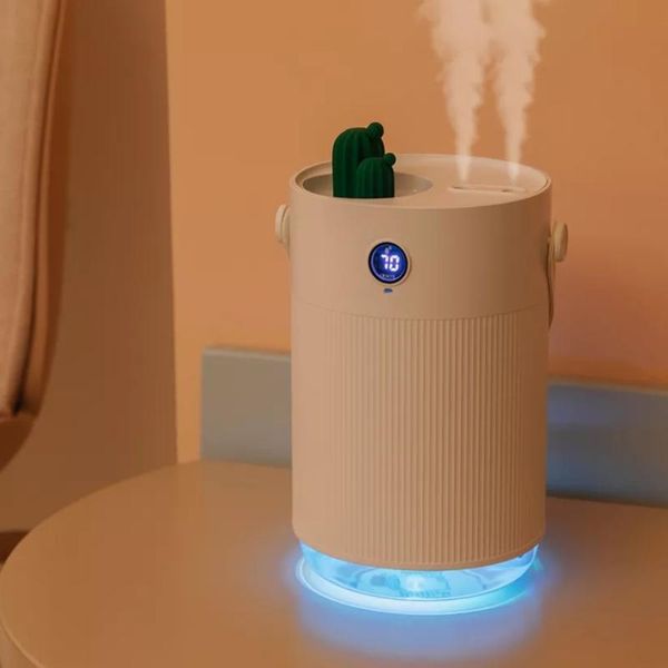 

cute cactus ultrasonic air humidifier type c port double outlet mist maker desknight light led display smart water diffuser humidifiers