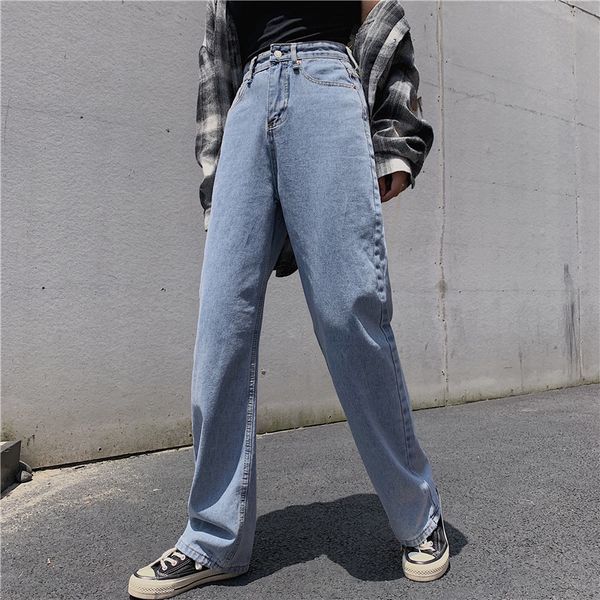 

s-xl korean chic style denim pants casual blue loose high waist jeans for women straight long trousers (z8618)