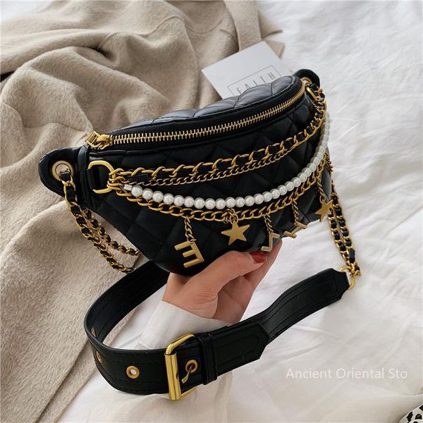 

evening bags solid color chest bag chain woman shoulder pu leather beaded messenger letter waist luxury handbags women designer