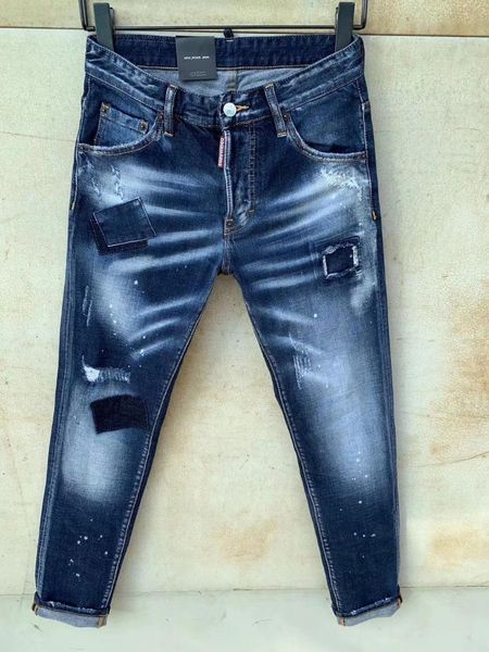 

men's jeans folds tattered paint stitching slim stretch light blue embroidered motorcycle pants