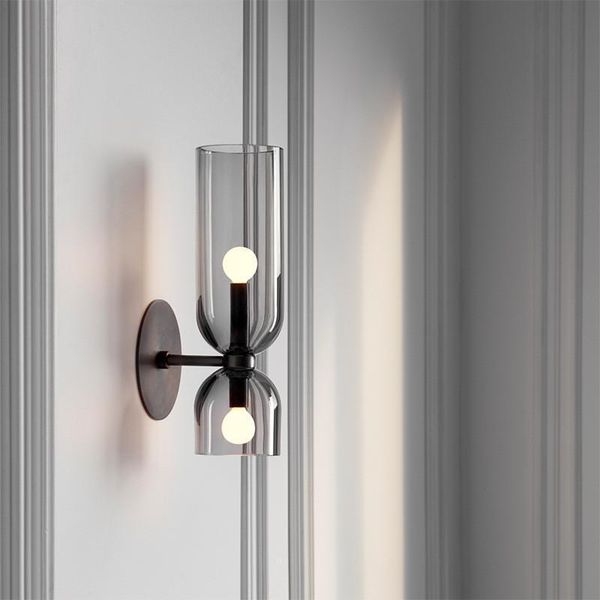 

modern simple glass wall lamp nordic creative stair bedroom bedside led mirror light luxury background