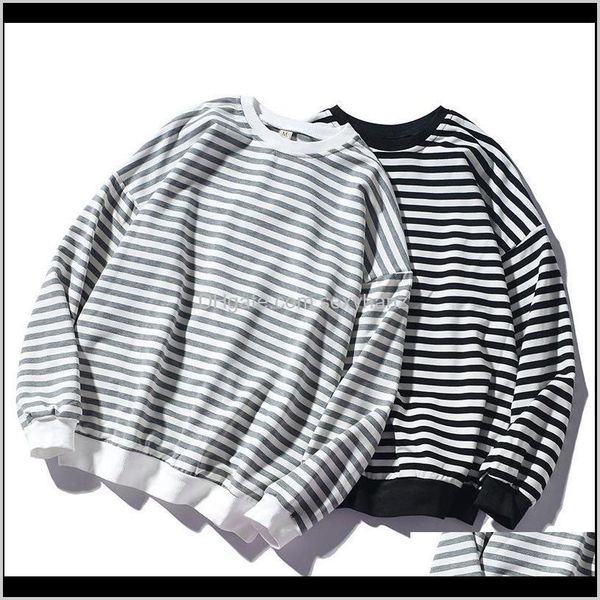 

& clothing apparel drop delivery 2021 trend men stripe sweatshirt mens fashion wild comfortable hoodies o-neck sweatshirts long sleeve c, Black