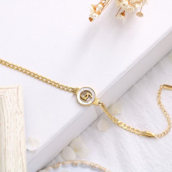 

charm bracelets european simple temperament mother-of-pearl circle hollow letters strap bracelet 316 stainless steel jewelry for girls, Golden;silver