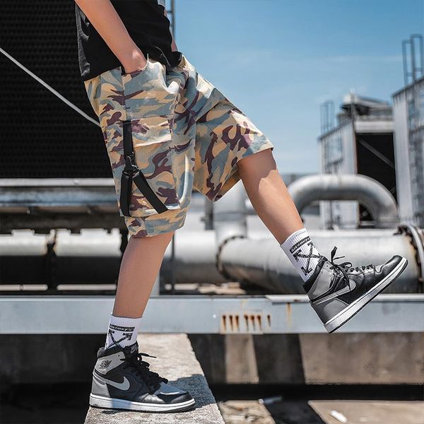 

men's shorts 2021 summer camouflage cargo men loose plus size military trousers casual short pants hip hop streetwear, White;black