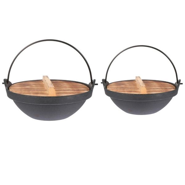 

pans 2pcs durable cast iron cooking hanging pots outdoor pots(assorted color)