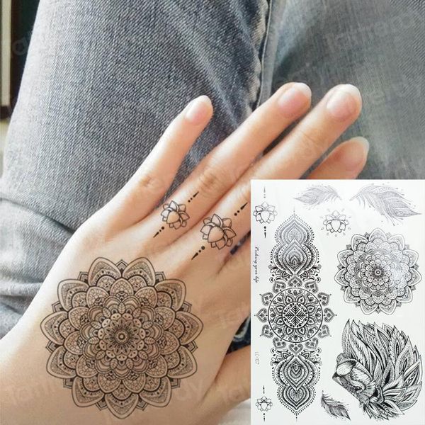 

temporary tattoos mandala tattoo sticker black henna lace fake hand rose lotus flower butterfly mehndi stickers for