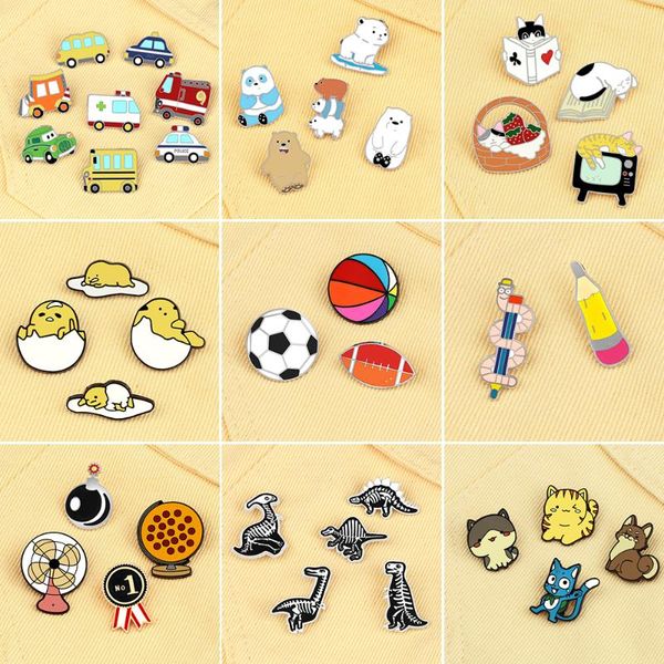 

pins, brooches 2-8pcs/set arrival fashion enamel pins cat dinosaur car pencil ball kids coat lapel pin hat bag decoration jewelry, Gray