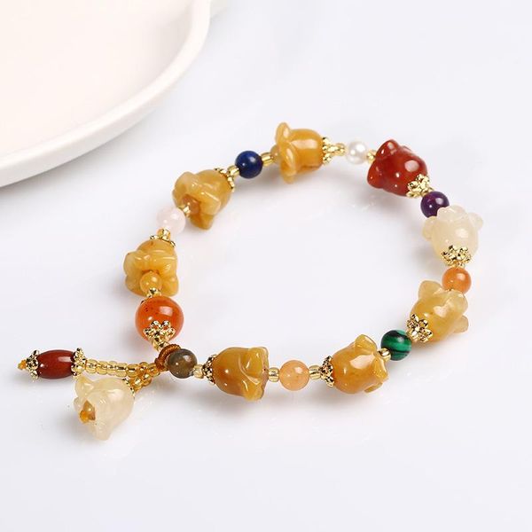 

charm bracelets original high-grade natural xinjiang golden jade bracelet valentine's day gift blessing women's lily of the valley, Golden;silver