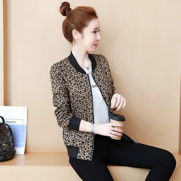 

spring fashion leopard jackets women long sleeve bomber short coats female thin zipper coat outerwear women's, Black;brown