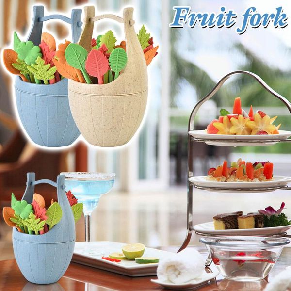 

disposable flatware wooden barrel leaf fruit fork orange creative tube small