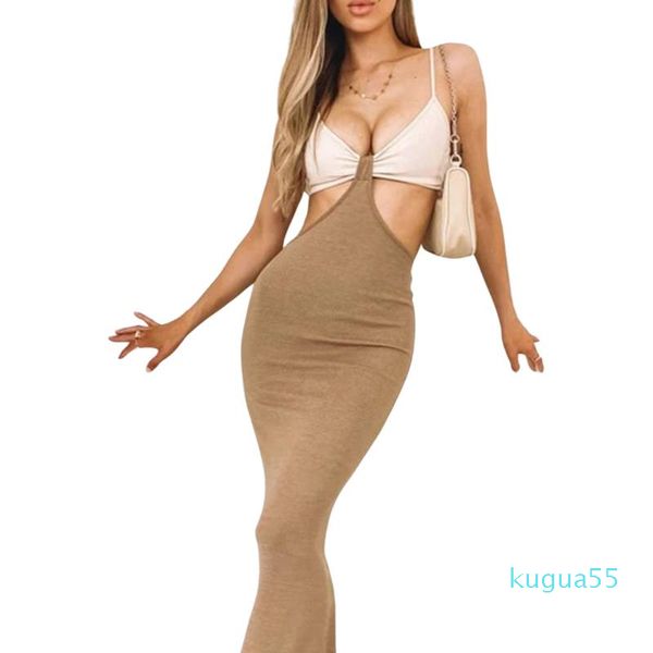 

casual dresses spaghetti strap long summer dress 2021 backless cut out ruched midi bodycon women off shoulder party, Black;gray