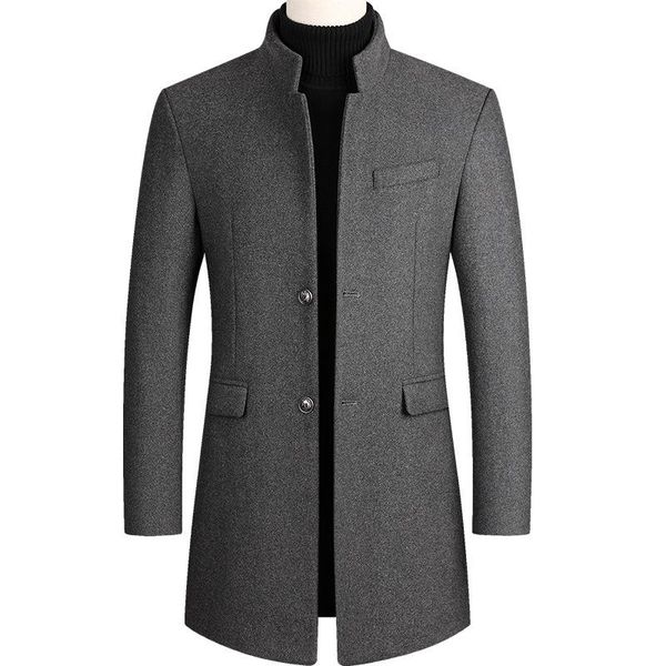 

men's wool & blends autumn winter oversized woolen blend coat male long windbreaker jacket cotton thick warm men gray mens overcoat 3xl, Black