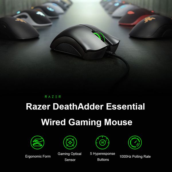 

wired gaming mouse deathadder razer mice v2 essential 6400dpi ergonomic professional-grade optical sensor for computer laptop