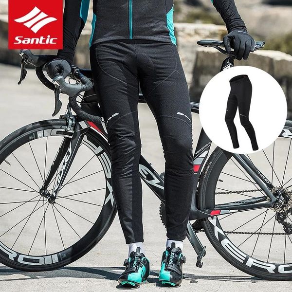 

racing pants santic men cycling winter bike thermal fleece warm mountain road 4d padded bicycle long trousers, Black;blue