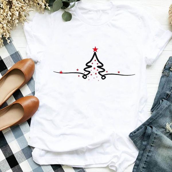

simple christmas star tree women t shirts print short sleeve o neck loose summer tee camisetas mujer, White