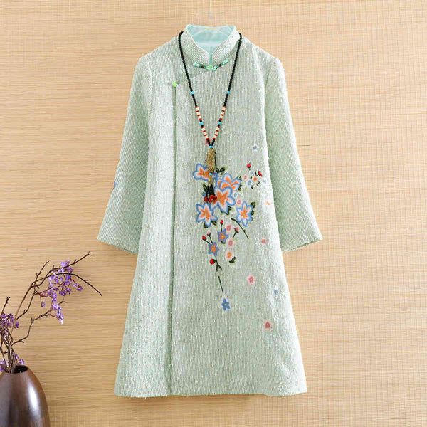 

dress autumn winter trench coats for women underwear elegant wool embroidery qipao dress loose lady christmas overcoat female s-xxl, Black;gray