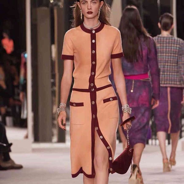 

t shirt summer wool silk blends knitted t-shirt women clothing patchwork o-neck single breasted runway design short t shirt, White