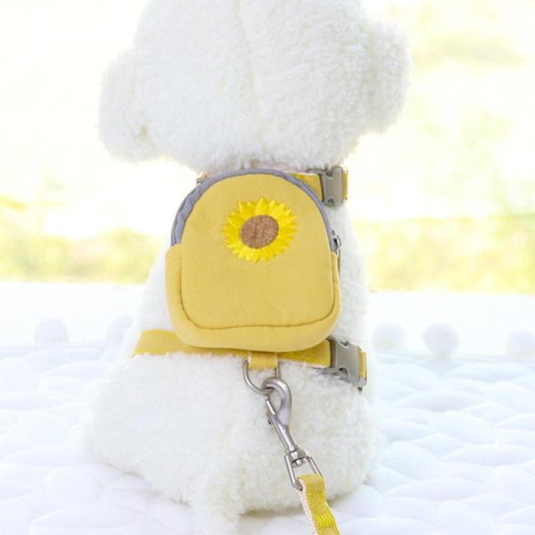 

cat dog sunflower embroidered chest strap pet backpack harness traction rope collars & leashes