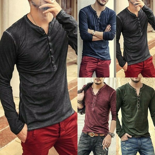 

mens t-shirts summer cotton henley tshirt long sleeve casual solid shirts blouse, White;black