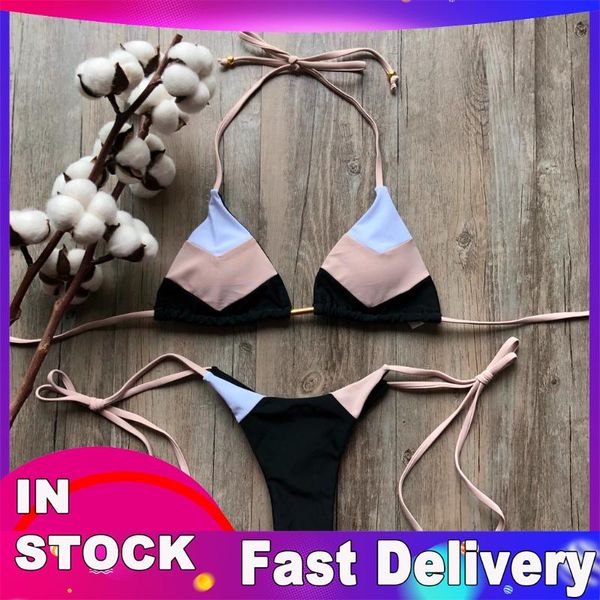 

summer womens swimwear bikini set stamp bandage string sport push-up padded swimsuit micro beachwear women's, White;black