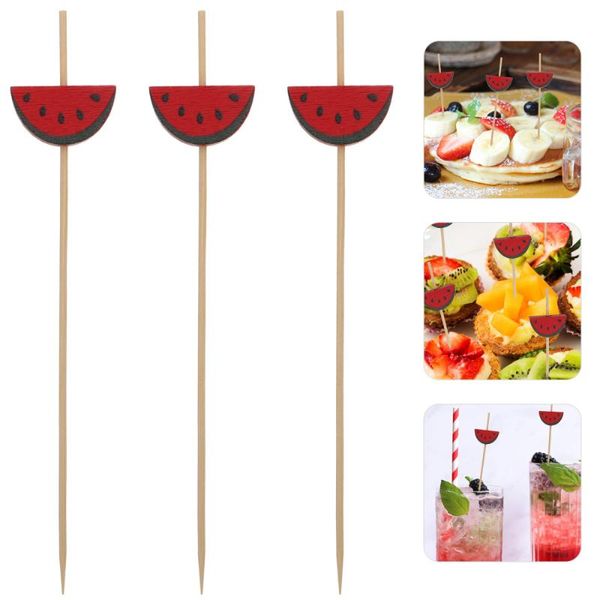 

forks 100pcs kitchen disposable stick picks bamboo dessert fruit fork (red)