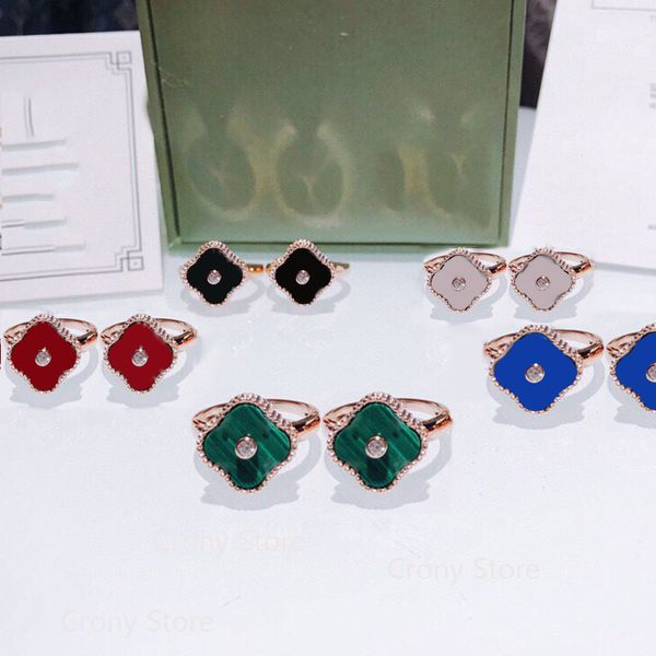 

diamond shell flower ring designer ring leaf clover stones rings lovers wedding for man woman gift, Golden;silver