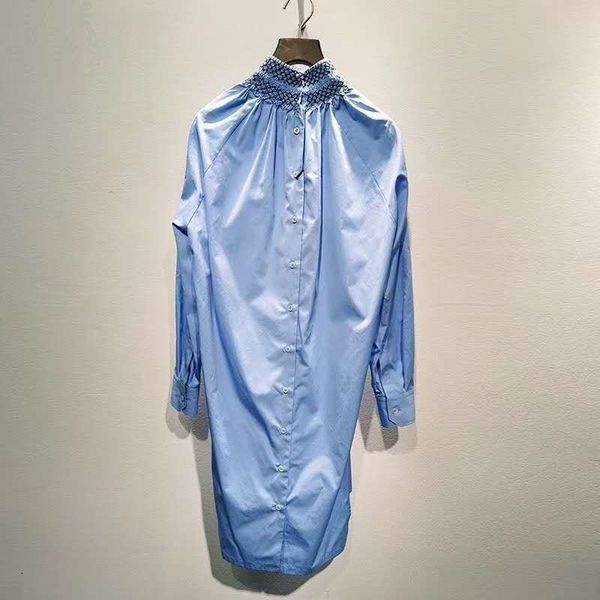 

dress blue spring summer fashionable women stand neck exquisite embroidery flower patterns long sleeve dress, Black;gray
