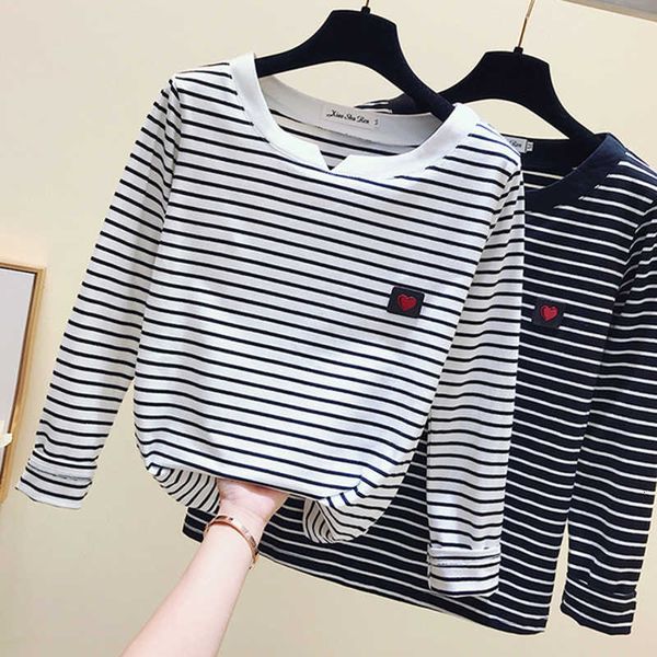 

women's t-shirt cotton love long sleeve t shirt women 2021 summer slim fashion striped femme autumn winter casual womens t1fd, White