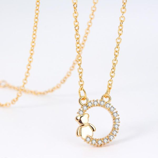 

chains simple geometry round bear golden necklace rhinestone chain clavicle animal korean jewelry gifts for womennr, Silver