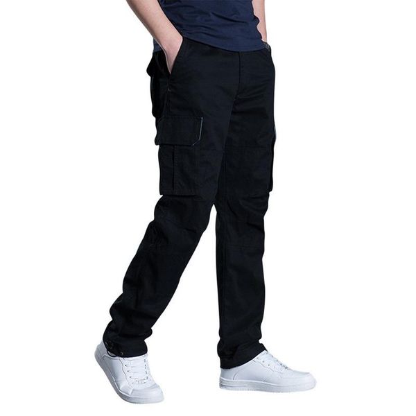 

men's pants cargo mens casual multi pockets military large size tactical men outwear army straight slacks long trousers, Black