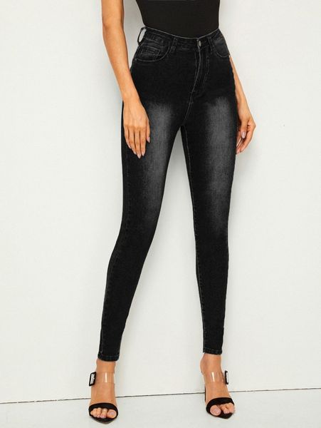 

bleach wash high waist high stretch skinny jeggings 70b5#, Blue