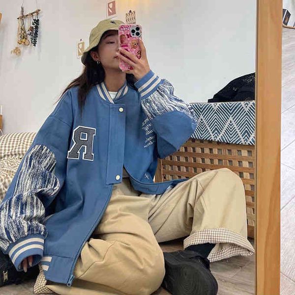 

women's jackets cor retro correspondÃªncia jaqueta feminina outono novo uniforme de beisebol all-match solto macacÃ£o mulher 81nx, Black;brown