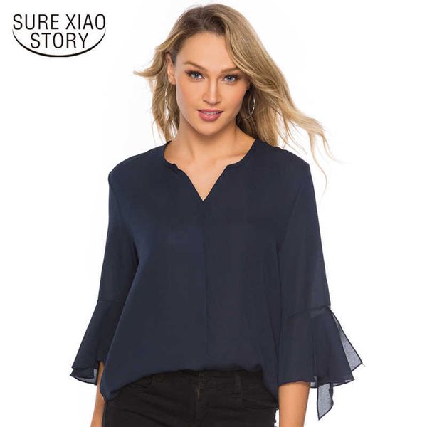 

womens and blouses women shirts chiffon womens clothing plus size women three quarter solid v-neck ol blouse 3863 50 210528, White