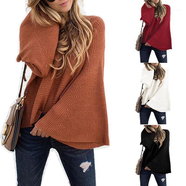 

women's sweaters autumn winter round neck knitted pullovers casual women fashion flared sleeve loose pullover bat wing ladies sweater, White;black