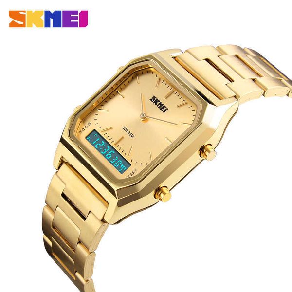 

skmei fashion casual watch men digital dual time sports chronograph 3bar waterproof quartz wristwatches relogio masculino 1220 210728, Slivery;brown