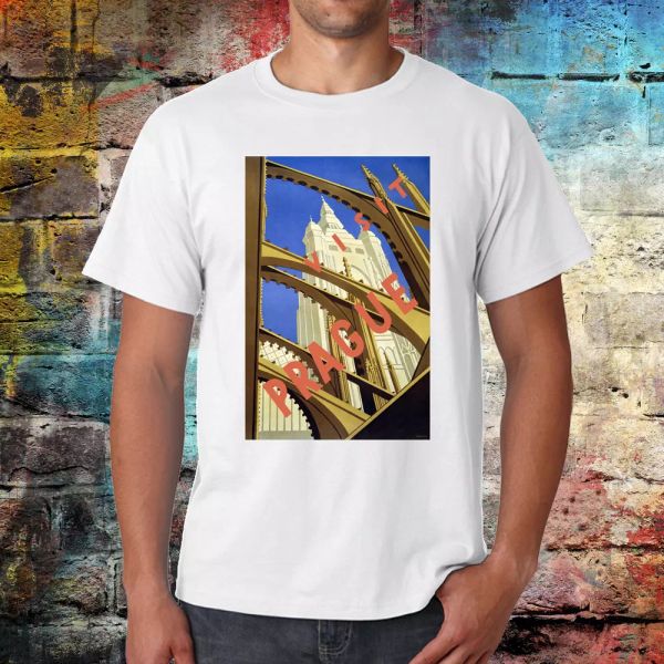 

prague travel t-shirt, vintage czech tourism advert, art t-shirt, White;black