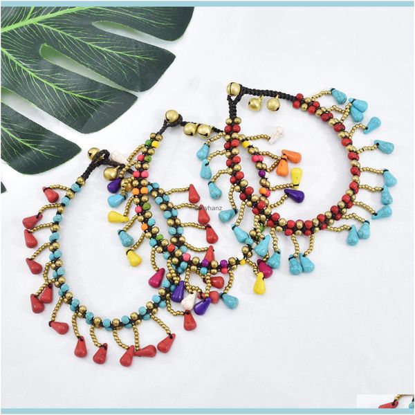 

bohemian gold beads colored stone beaded with tassels retro braided bracelet anklets party gift women jewelry drop delivery 2021 lg5st, Red;blue
